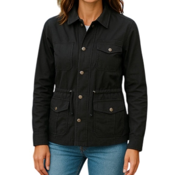 VOLCOM Day Dreamer Linen Blend Utility Jacket Black Zip Snap Drawstring Size S - Picture 1 of 14